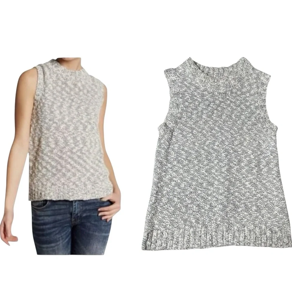 NAADAM Marled Sleeveless Mock Neck Sweater Vest size L